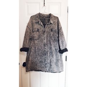 Missguided Black Acid Wash Denim Shirt Dress